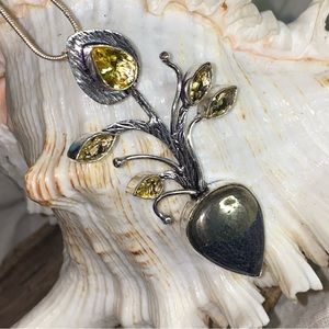 Exotic Pyrite + Citrine handcrafted branch pendant